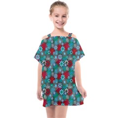 Red And Blue Green Floral Pattern Kids  One Piece Chiffon Dress by bloomingvinedesign