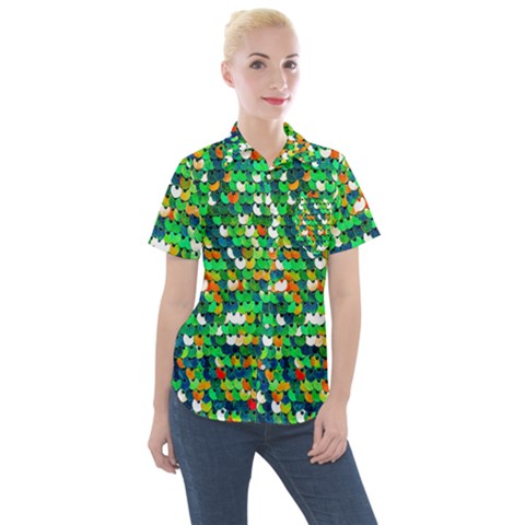 Funky Sequins Women s Short Sleeve Pocket Shirt by essentialimage