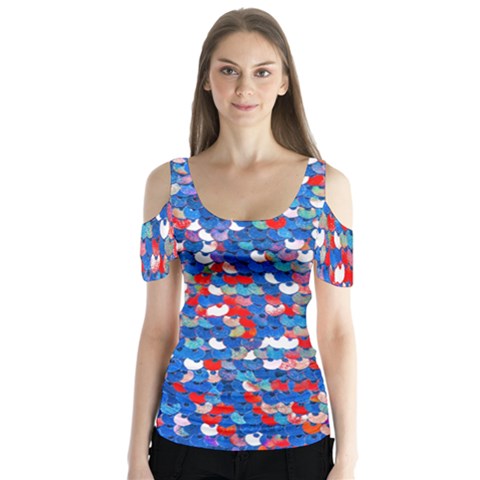 Funky Sequins Butterfly Sleeve Cutout Tee  by essentialimage