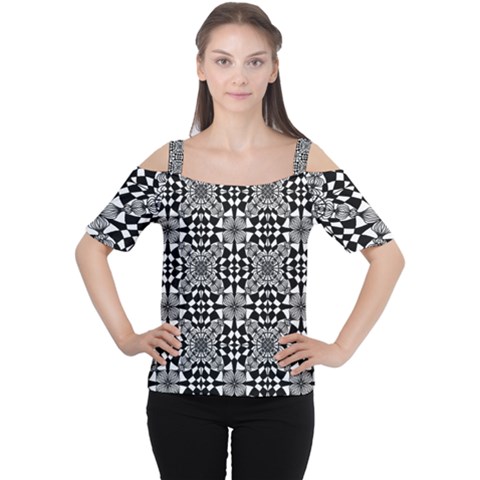 Fabric Geometric Shape Cutout Shoulder Tee by HermanTelo