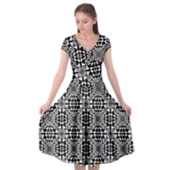 Fabric Geometric Shape Cap Sleeve Wrap Front Dress