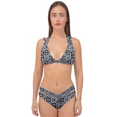 Fabric Geometric Shape Double Strap Halter Bikini Set