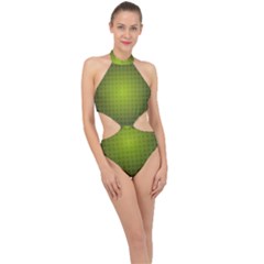 Hexagon Background Plaid Halter Side Cut Swimsuit