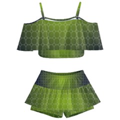 Hexagon Background Plaid Kids  Off Shoulder Skirt Bikini