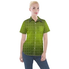 Hexagon Background Plaid Women s Short Sleeve Pocket Shirt