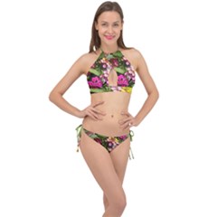 Summer Lantana W Bee Cross Front Halter Bikini Set by Riverwoman