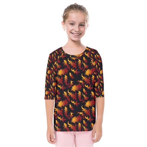 Abstract Flames Pattern Kids  Quarter Sleeve Raglan Tee by bloomingvinedesign