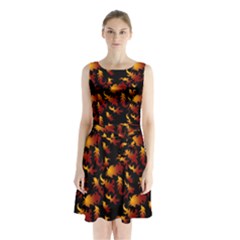 Abstract Flames Pattern Sleeveless Waist Tie Chiffon Dress by bloomingvinedesign