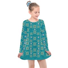 Rose Wreaths Decorative Floral Kids  Long Sleeve Dress by pepitasart