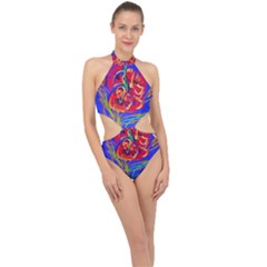 Poppies Halter Side Cut Swimsuit