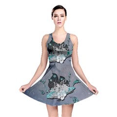 Sport, Surfboard With Flowers And Fish Reversible Skater Dress by FantasyWorld7