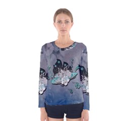 Sport, surfboard with flowers and fish Women s Long Sleeve Tee