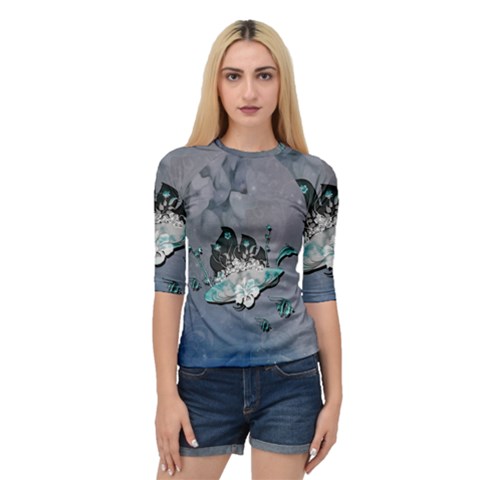 Sport, Surfboard With Flowers And Fish Quarter Sleeve Raglan Tee by FantasyWorld7