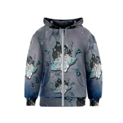 Sport, surfboard with flowers and fish Kids  Zipper Hoodie