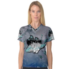 Sport, surfboard with flowers and fish V-Neck Sport Mesh Tee