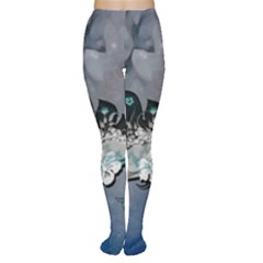 Sport, surfboard with flowers and fish Tights