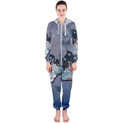 Sport, surfboard with flowers and fish Hooded Jumpsuit (Ladies) 