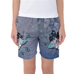 Sport, surfboard with flowers and fish Women s Basketball Shorts