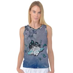 Sport, surfboard with flowers and fish Women s Basketball Tank Top