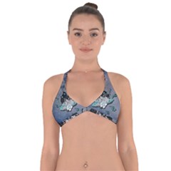 Sport, surfboard with flowers and fish Halter Neck Bikini Top