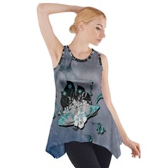 Sport, surfboard with flowers and fish Side Drop Tank Tunic