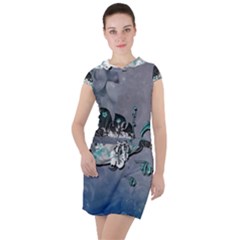Sport, surfboard with flowers and fish Drawstring Hooded Dress