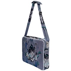 Sport, surfboard with flowers and fish Cross Body Office Bag