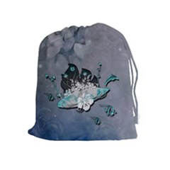 Sport, surfboard with flowers and fish Drawstring Pouch (XL)
