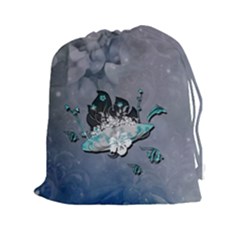 Sport, surfboard with flowers and fish Drawstring Pouch (XXL)