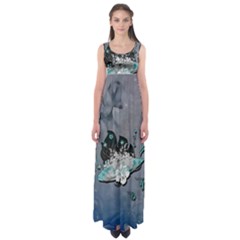 Sport, surfboard with flowers and fish Empire Waist Maxi Dress