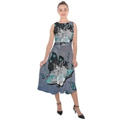 Sport, surfboard with flowers and fish Midi Tie-Back Chiffon Dress