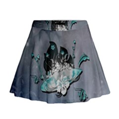 Sport, surfboard with flowers and fish Mini Flare Skirt
