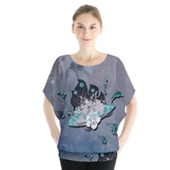 Sport, surfboard with flowers and fish Batwing Chiffon Blouse