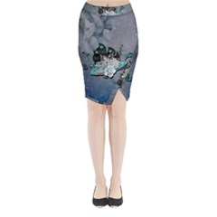 Sport, surfboard with flowers and fish Midi Wrap Pencil Skirt