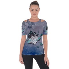 Sport, surfboard with flowers and fish Shoulder Cut Out Short Sleeve Top