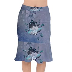 Sport, surfboard with flowers and fish Short Mermaid Skirt