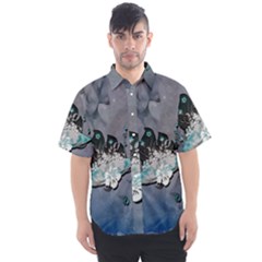 Sport, surfboard with flowers and fish Men s Short Sleeve Shirt