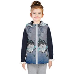 Sport, surfboard with flowers and fish Kids  Hooded Puffer Vest