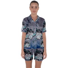 Sport, surfboard with flowers and fish Satin Short Sleeve Pyjamas Set