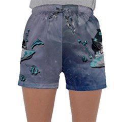 Sport, surfboard with flowers and fish Sleepwear Shorts