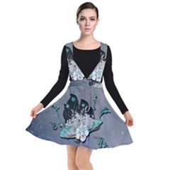 Sport, surfboard with flowers and fish Plunge Pinafore Dress