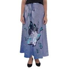 Sport, surfboard with flowers and fish Flared Maxi Skirt