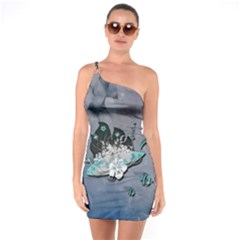 Sport, surfboard with flowers and fish One Soulder Bodycon Dress
