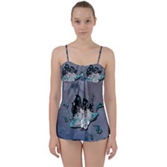 Sport, surfboard with flowers and fish Babydoll Tankini Set