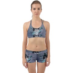 Sport, surfboard with flowers and fish Back Web Gym Set