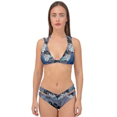 Sport, surfboard with flowers and fish Double Strap Halter Bikini Set