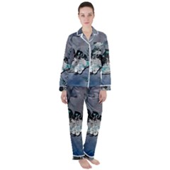 Sport, surfboard with flowers and fish Satin Long Sleeve Pyjamas Set