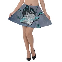 Sport, surfboard with flowers and fish Velvet Skater Skirt