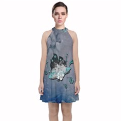 Sport, surfboard with flowers and fish Velvet Halter Neckline Dress 