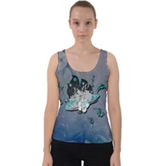 Sport, surfboard with flowers and fish Velvet Tank Top